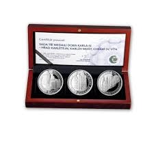 Sada tří stříbrných medailí Doba Karla IV. proof