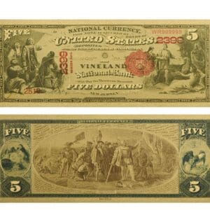 1875 US 5 dolarová pozlacená bankovka