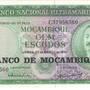 100 Bank Note Banco De Mocambique Cem Escudos 1961 Nacional Ultramarino