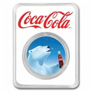 9Fine Mint COCA COLA® Polární medvěd  1 OZ SILVER Barevná mince TEP