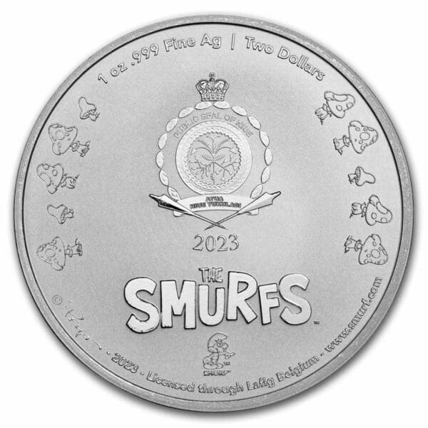 9Fine Mint Šmoulové Šmoulinky v TEP 2 $ 1 Oz 2023 Niue BU - Image 4