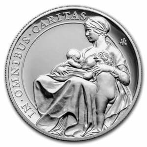 Stříbrná mince Queen's Virtues Caritas (Charita) 1 Oz £1 2022 Svatá Helena Proof