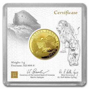 Geiger Edelmetalle 2024 Arménie 1 gram Zlato 100 Dram Noemova archa BU