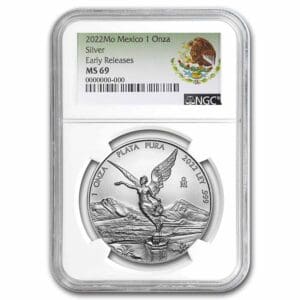 Mexican Mint Stříbrná mince Libertad MS-69 NGC (ER, Coat of Arms) 1 Oz 2022 Mexico