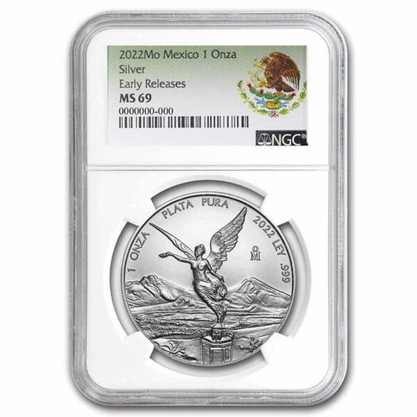 Mexican Mint Stříbrná mince Libertad MS-69 NGC (ER, Coat of Arms) 1 Oz 2022 Mexico