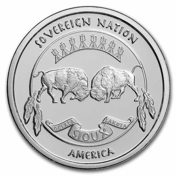 Native American Mint Stříbrná mince Sioux Indian Chief Canoe 1 Oz BU USA - Image 2