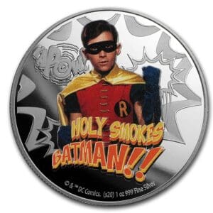 Stříbrná mince Batman '66: Robin 1 oz $2 2020 Niue Colorized