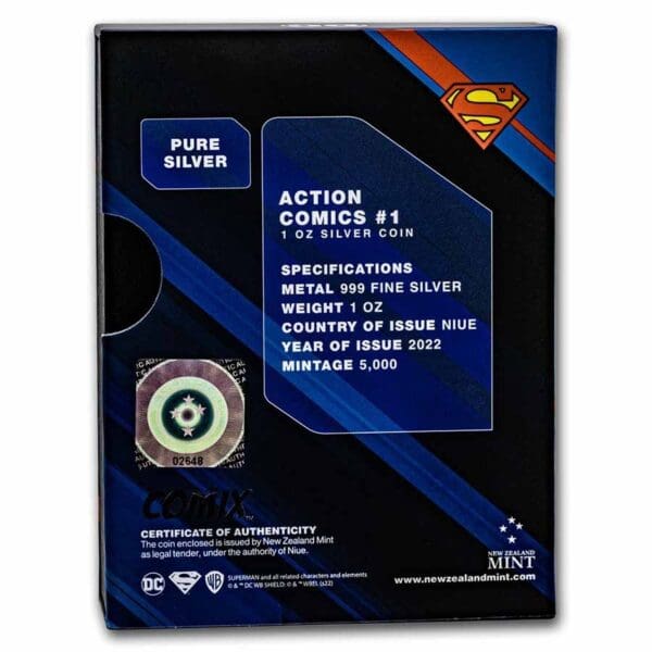 New Zealand Mint Stříbrná mince DC Comix Superman 1 Oz 2022 Niue - Image 4