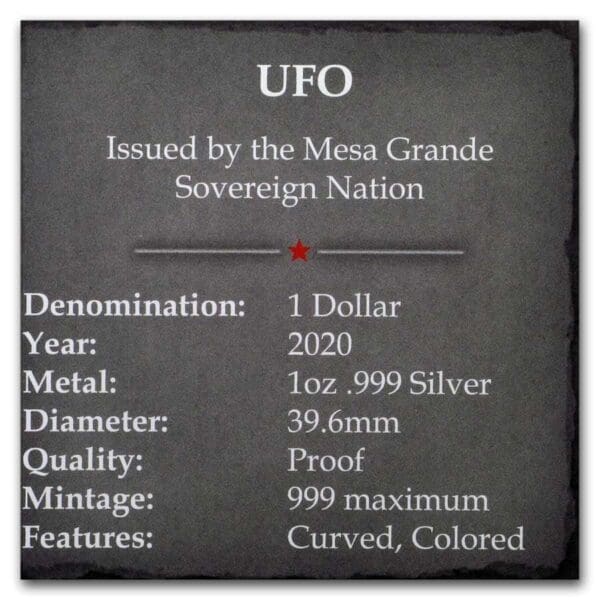 Osborne Mint Mesa Grande  UFO  Proof 1 Oz - Image 4