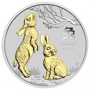 Stříbrná mince Rok Králíka 1 Oz 1 $  Austrálie 2023 (se zlatými prvky)