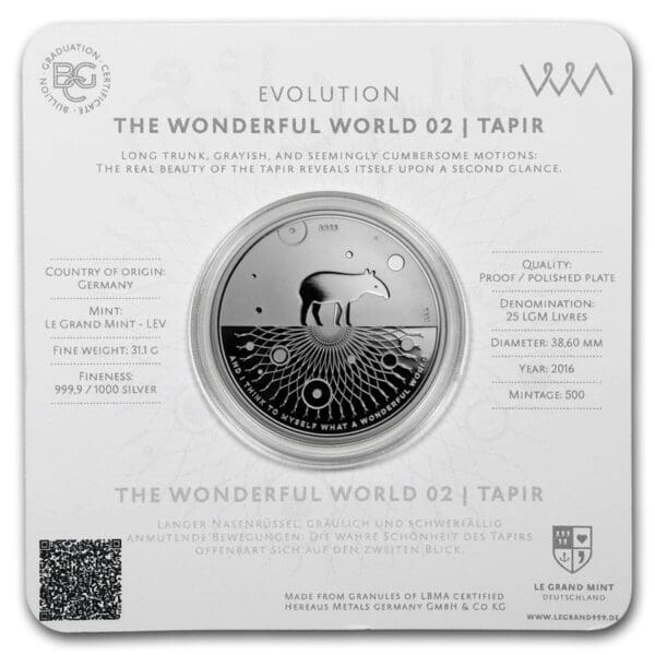 Private Mint 2016 1 oz Stříbro Proof Evolution I Wonderful World (Tapir) - Obrázek 4