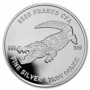 Stříbrná mince Mandala Crocodile (Krokodýl) 1 Oz 5000 Francs (franků) 2022 Čadská republika
