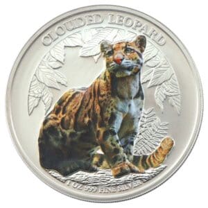 Stříbrna Mince Wildlife: Clouded Leopard 1 Oz Colorized BU 2023 Kambodža