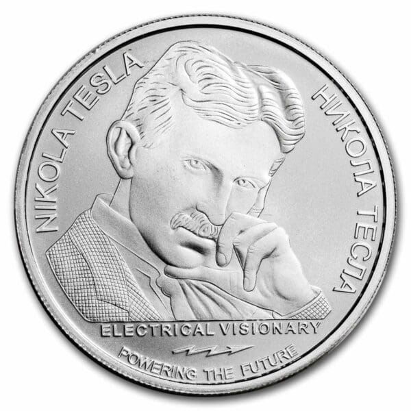 Private Mint Stříbrná mince Tesla: Anti-Gravity 1 Oz 100 dinárů 2023 Srbsko BU - Image 2