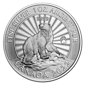 Stříbrná mince majestátní lední medvěd 1 Oz 5 $ 2022 Canada