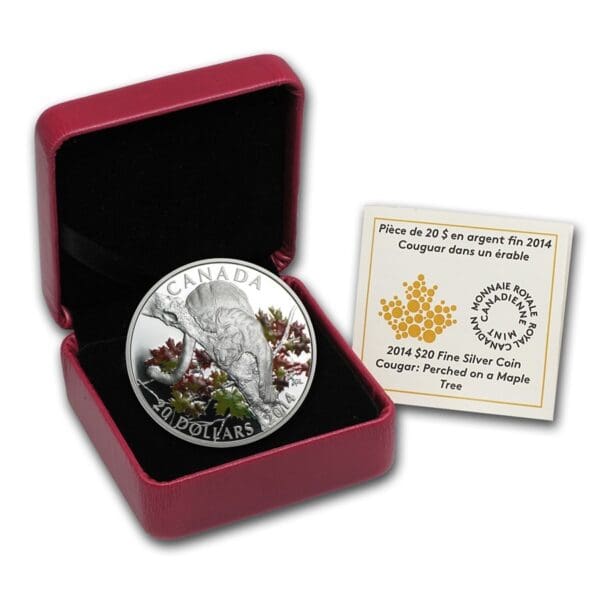 Royal Canadian Mint Mince -2014 Kanada 1 oz Stříbrný $ 20 jaguár posazený na javorovém stromě - Image 3