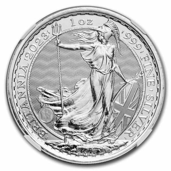 Royal Mint Stříbrná mince Britannia NGC GEM BU ER (Queen Label) 1 Oz 2023 GB - Image 2