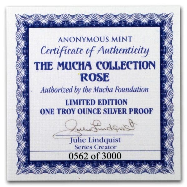 Silver Shield Mince -1 oz  Kolekce  Mucha  (Rose) - Image 3