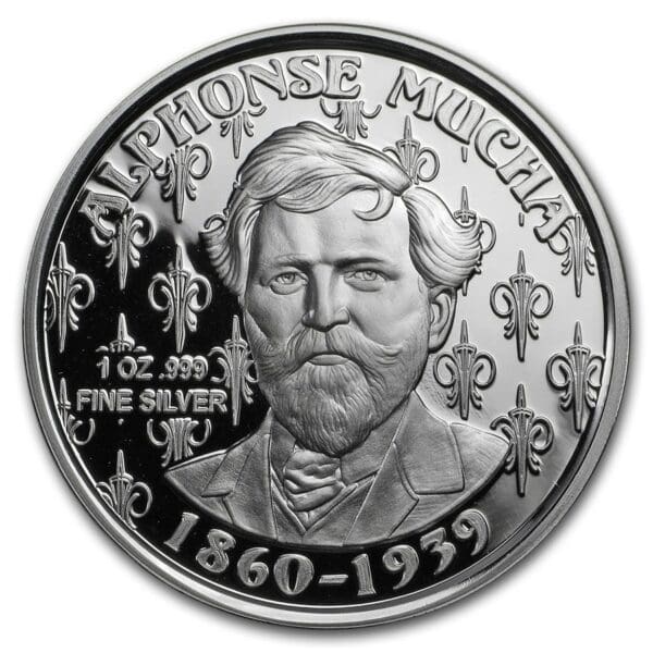 Silver Shield Mince 1 oz Kolekce  Mucha  (Šampaňská Bílá hvězda) - Image 2