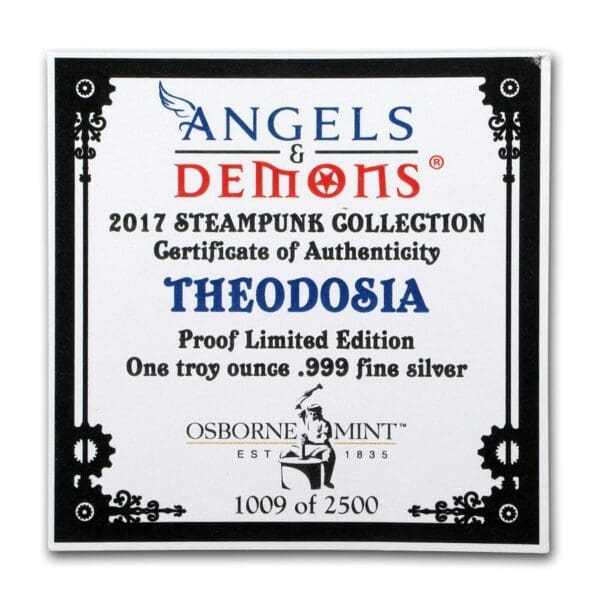 Silver Shield Mince 1 oz Stříbro - Série Andělé  & Démoni (Theodosia) - Image 3