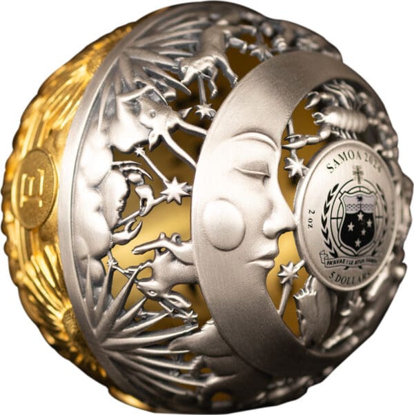 SLUNCE A MĚSÍC 2 oz 5 $ Samoa 2024 SUN AND MOON se selektivním zlacením - Image 3