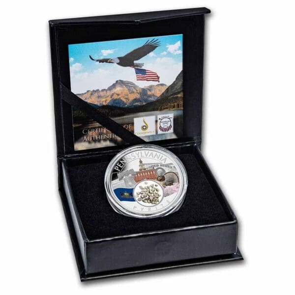 U.S. Mint Stříbrná mince Treasures of the US Pennsylvania Pyrite (barva) USA Native 2023 - Image 3