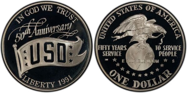 UNITED STATES MINT 1 dolar 1991 USA USO 50. výročí BU
