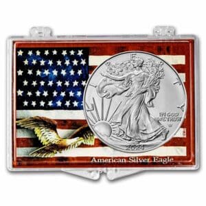 UNITED STATES MINT 2024 1 oz Silver Eagle – se západkovým zámkem, americkou vlajkou a orlem