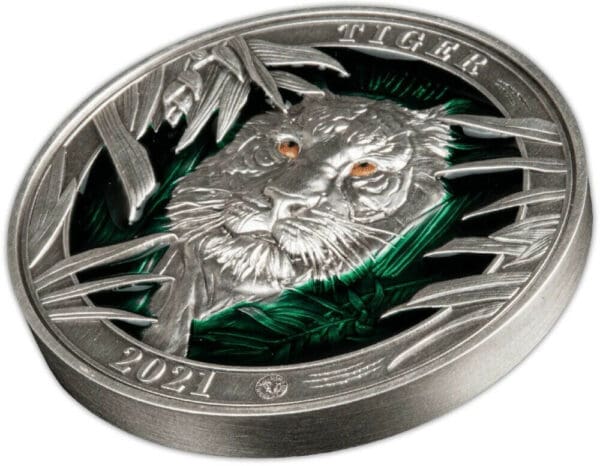 Perth Mint Stříbrná mince MAJESTICAL TIGER of Wildlife  3 Oz 5 $ Barbados 2021 barevná - Image 4