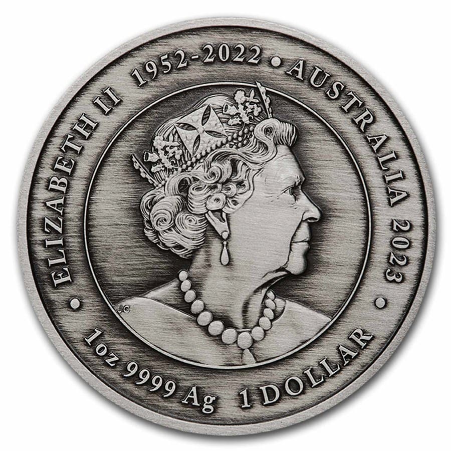 Perth Mint Austrálie, čínské mýty a legendy – Drak a Koi 1 oz Stříbro starožitná mince - Obrázek 3