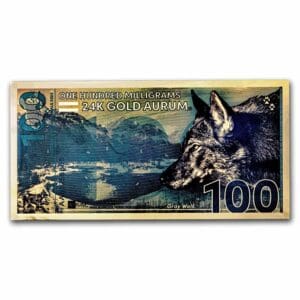 UNITED STATES MINT Zlatý slítek Gold Aurum Note Vlk – 100 mg (2023 Gray Wolf, 24K) 2023