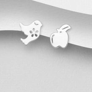 Stříbrné náušnice 925 Apple & Bird Push-Back