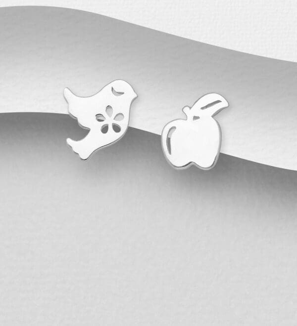 Stříbrné náušnice 925 Apple & Bird Push-Back
