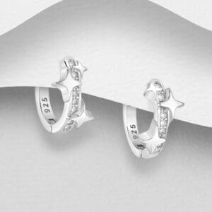 Stříbrné kruhové náušnice (925) Silver Star, zdobené simulovanými diamanty