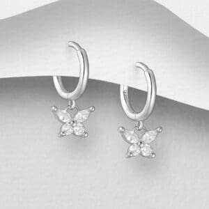 Stříbrné náušnice (925) Butterfly Hoop, zdobené simulovanými diamanty
