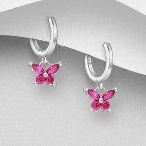 Stříbrné náušnice (925) Butterfly Hoop, zdobené simulovanými diamanty