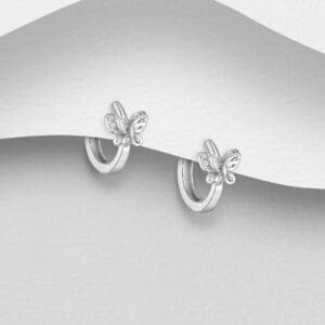 Stříbrné náušnice (925) Butterfly Hoop, zdobené simulovanými diamanty