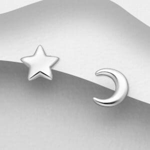 Stříbrné náušnice 925 Moon and Star Push-Back Slunce a Měsíc