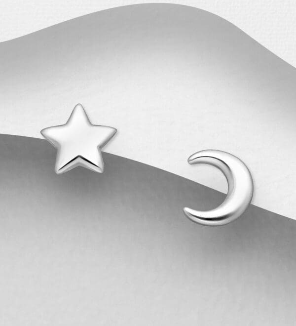 Stříbrné náušnice 925 Moon and Star Push-Back Slunce a Měsíc