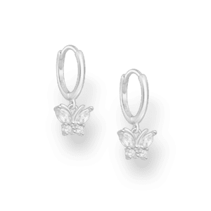 Stříbrné náušnice (925) Butterfly Hoop, zdobené simulovanými diamanty