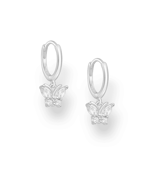 Stříbrné náušnice (925) Butterfly Hoop, zdobené simulovanými diamanty