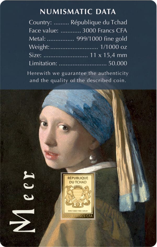 Zlatý slitek Jan Vermeer I Dívka s perlovou náušnicí - Image 2