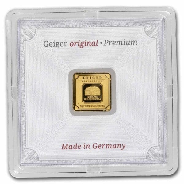 1 gram zlatý slitek - Geiger Edelmetalle (zapouzdřený s testem)