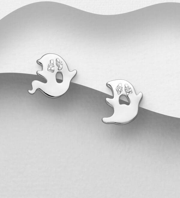 Stříbrné 925 Ghost Push-Back náušnice, zdobené CZ simulovanými diamanty