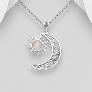 Přívěsek měsíc a slunce z oxidovaného stříbra 925, zdobený Rose Quartz