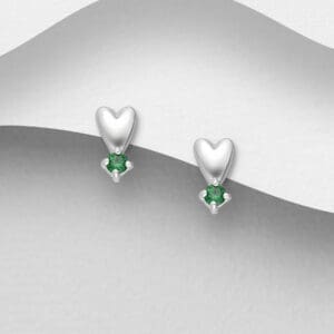 Náušnice ze 925 stříbra z přírodním kamenem Emerald-Forest ve tvaru srdce