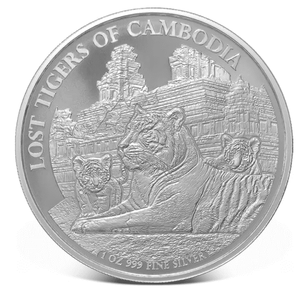Stříbrná mince Kambodža Lost Tigers of Cambodia BU mince 2025 1oz