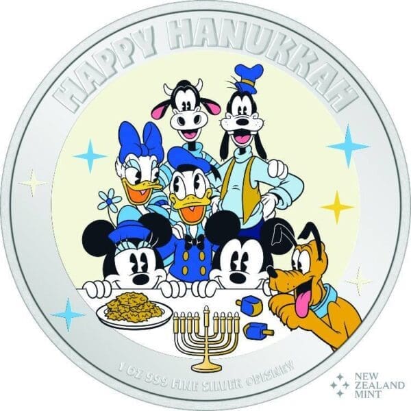 New Zealand Mint DISNEY SEASON'S GREETINGS HAPPY CHANUKA 2024 1OZ  STŘÍBRNÁ MINCE - Image 2