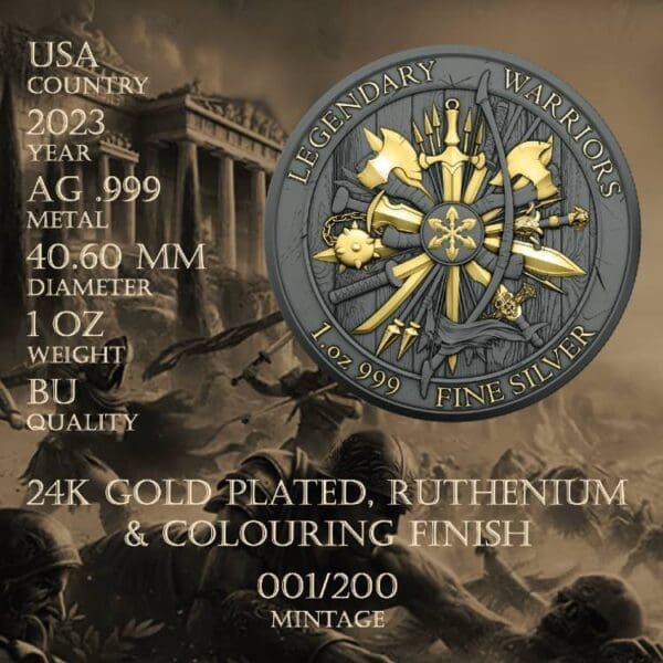 Perth Mint ACHILLES VICTORIOUS LEGENDARY WARRIORS 2023 5 $ 1 OZ ČISTÁ 2K POZLACENÁ MINCE - Image 4