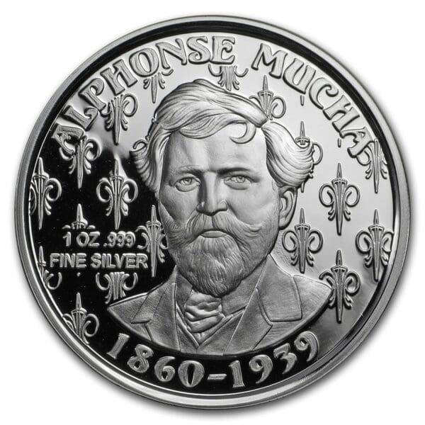Silver Shield Mince : 1 oz barevná kolekce Mucha Collection Šampaňská Bílá hvězda - Image 2